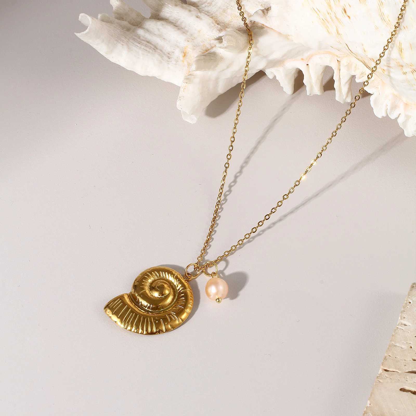 Ocean Jewelry 18K Real Gold Plated 304 Stainless Steel Natural Pearl Link Cable Chain Pendant Charm Necklace For Women Gift W250618