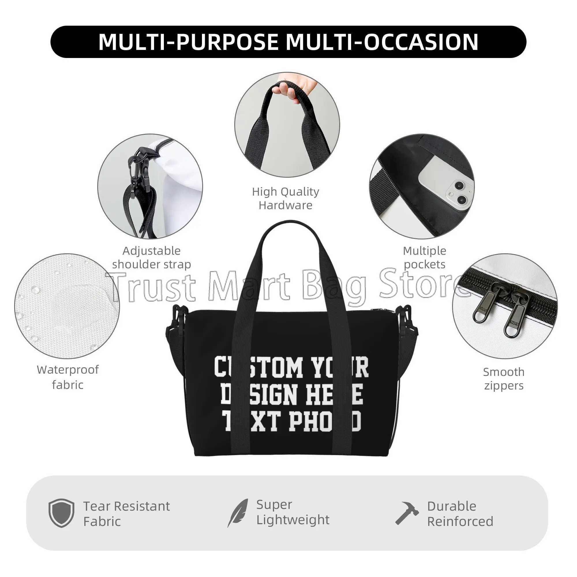 Custom Your Design Text Photo Print Duffle Bags Personalized Durable Weekender Overnight Bag for Women Men Travel Luggage Bag W250618