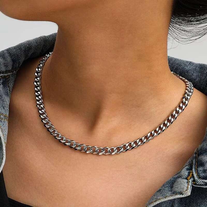 Wholesale Curb Cuban Link Chain Necklace Vintage Black Gold Tone Solid Metal Basic Punk Stainless Steel Necklace for Men Women