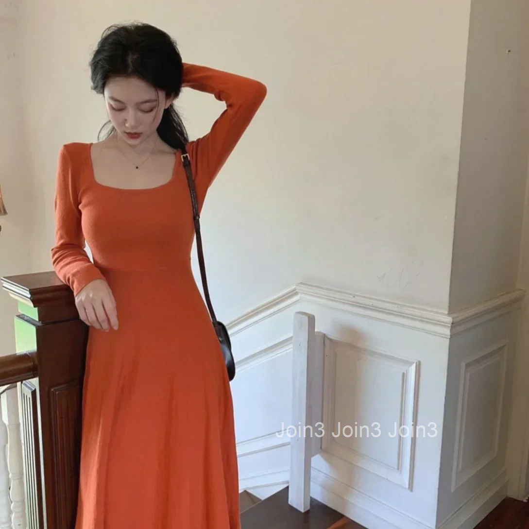 Korean Style Midi Dresses for Women A Line Thic Xxl Aesthetic Trendy Sensual Sexy Elegant and Pretty Y2k Woman Long Sleeve Dress