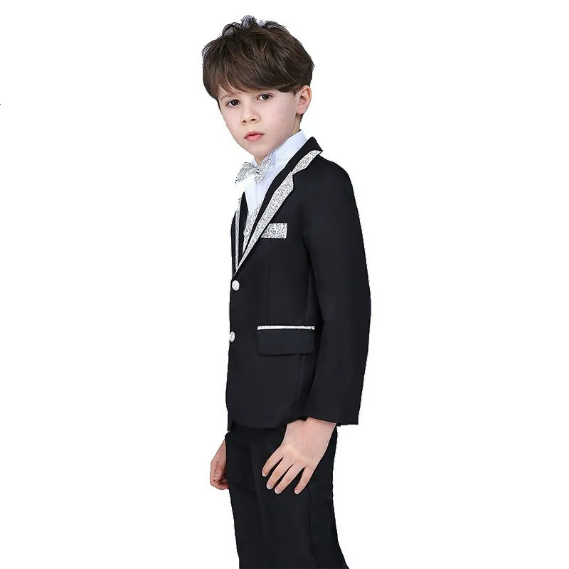 Kids Blazer 5Pieces/Set Jacket Vest Pants Shirt Bowtie Wedding Birthday Party Dress Boys Slim Fit Ceremony Pography Costume 250617