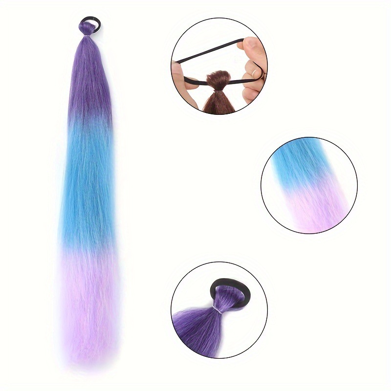 Colorful Gradient Ponytail Hair Extensions Box Braids Elastic Rope Braids for Girls Kids