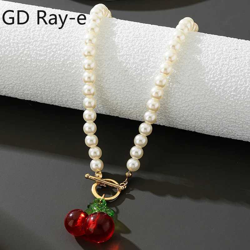 New Beads Womens Neck Chain Pearl Choker Necklace Gold Color Goth Choker Jewelry On The Neck Cherry Pendant Collar for Girl W250618