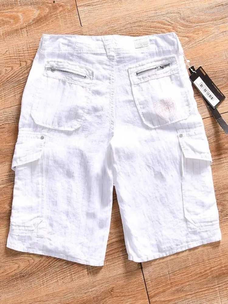Summer Men Easy Matching Casual Stripe Shorts Multi Pockets Zipper Cool Straight-Leg Comfortable Mid Waist Knee Length Trousers XJ250618