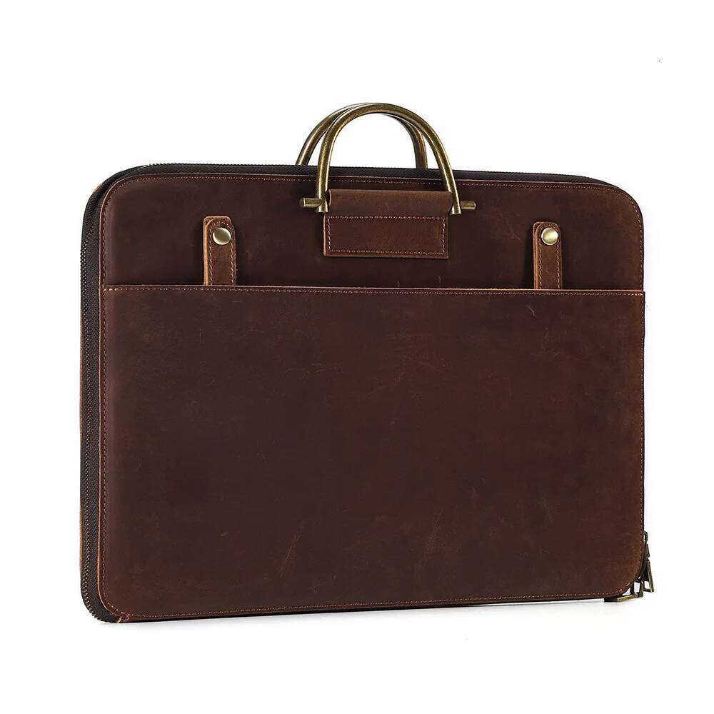 Crazy Horse Leather Briefcase Men's 17-inch Laptop Bag
