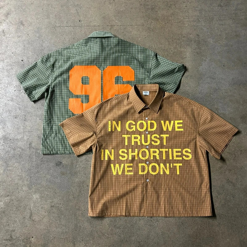 Y2k Plaid Shirt Trust God Text Graphic Printing Men Women Sweatshirt Retro Hip Hop Trendy Streetwear Unisex Boxy Casual T-shirt 250617