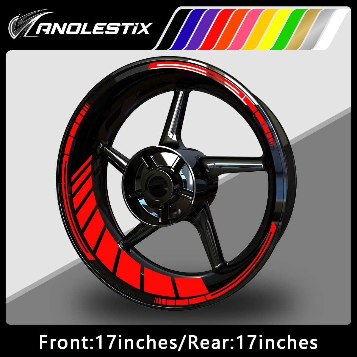 AnoleStix Reflective Motorcycle Wheel Stickers Hub Decal Rim Stripe 17 Inchs For YAMAHA Honda Kawasaki Suzuki BMW KTM Triumph