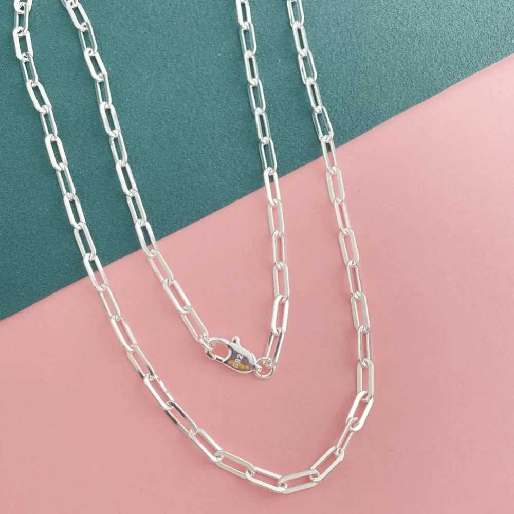 45-60cm Wholesale 925 Sterling Silver 3mm Wide Paper Clip Necklace for Boys Girls Women Fine Jewelry Wedding Party W250618