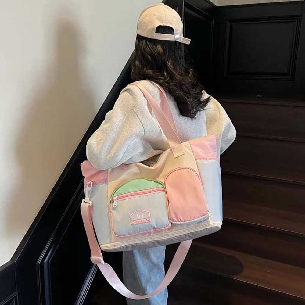 Oxford Cloth Expandable Travel Bag Contrast Color Foldable Large Capacity Fitness Bag Polyester Yoga Pouch W250618
