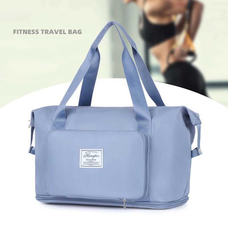 Foldable Travel Bag Stretchable Large Capacity Gym Bags Nylon Waterproof Double Layer Zipper Hangbag Luggage Organizer Tote New W250618