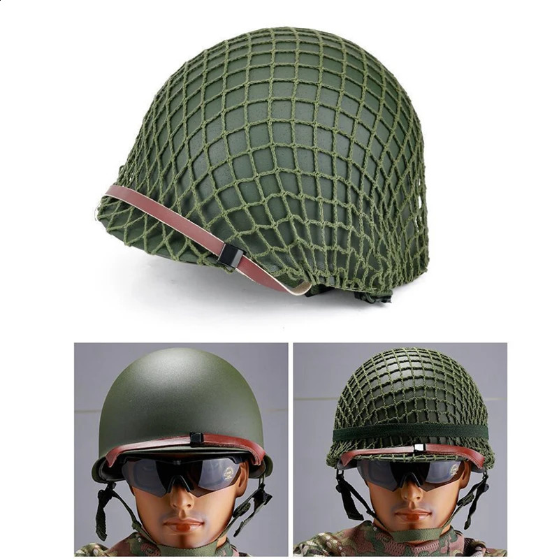 Military Steel M1 Helmet Tactical US Army Replica Protective Helmets WWII WW2 Outdoor CS Paintball Green 250611
