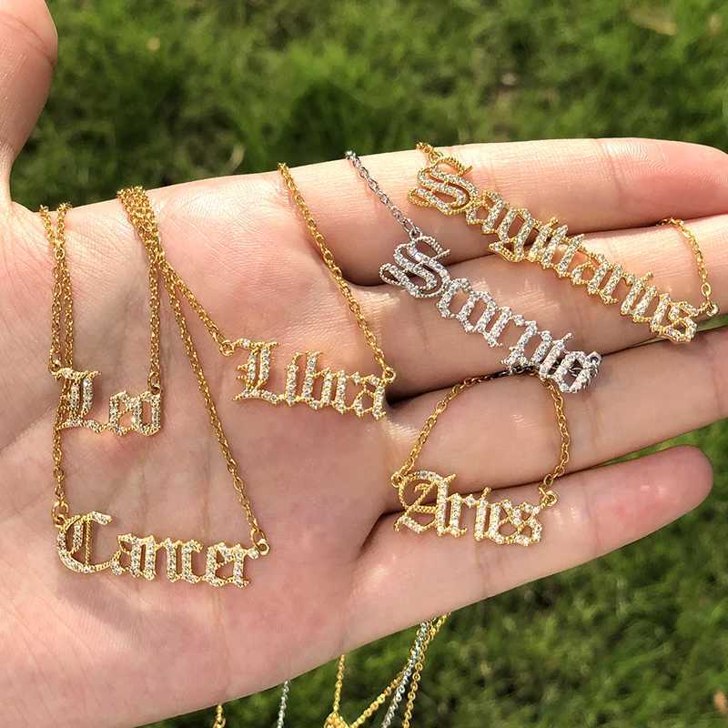 Zircon Letter Constellation Necklace For Women Stainless Steel Girl 12 Zodiac Necklaces Choker Alphabet Jewelry Bijoux Femme BFF W250618