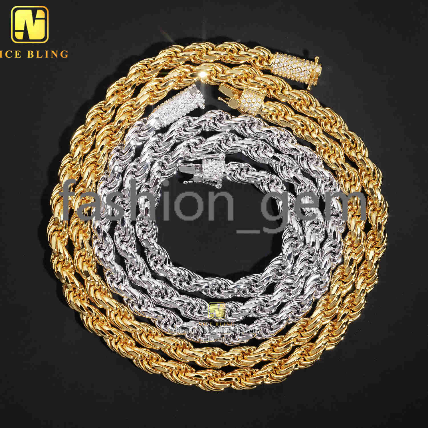 Real Gold Plated 6mm Pass Diamond Tester 925 silver 925 silver Moissanite Rope Chain Cadena Not Tarnish