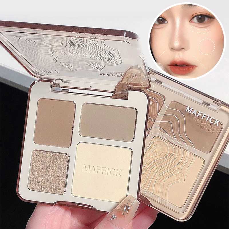 MAFFICK 4-Color Contour Palette Matte Brightener and Shimmer Highlight - Versatile Multi-Use Palette for Eye Shadow Contouring XJ250618