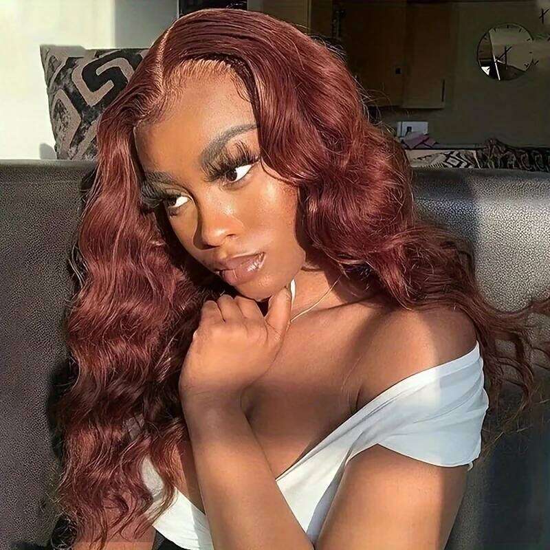 200 Density Body Wave 5x5 Red Brown Frontal Brazilian Remy HD Transparent Lace For Women 100% Human Hair Closure Wigs