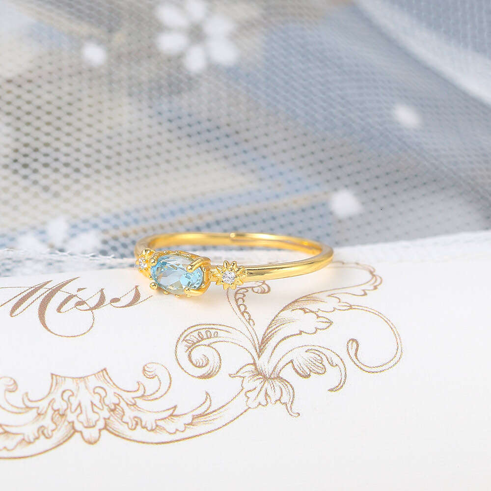 Light Luxury Topaz Gold-Plated Ring for Women, Adjustable Size Open Ring, Niche Style