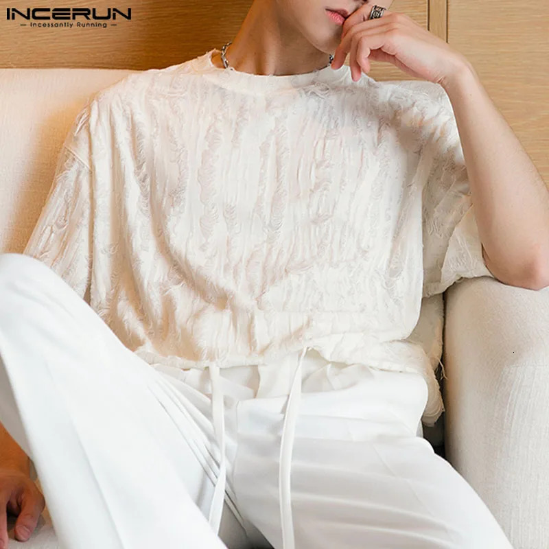 Handsome Well Fitting Tops INCERUN Mens Loose Hollow Thin T-shirts Casual Simple Alll-match Short Sleeved Camiseta S-5XL 250617