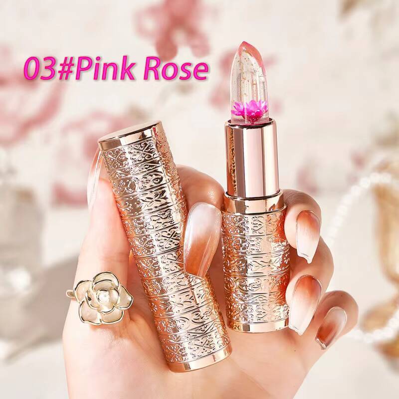 Temperature Color Changing Women Flower Lipstick Transparent Waterproof Moisturizing Crystal Jelly Pearlescent Lip Balm Cosmetic happy