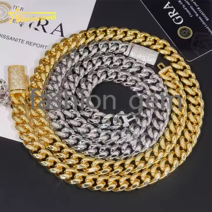 10MM Cheap Price 925 silver Cuban Chains + 925 Silver VVS Moissanite Lock Fashion Men Hip Hop Necklace Bracelet