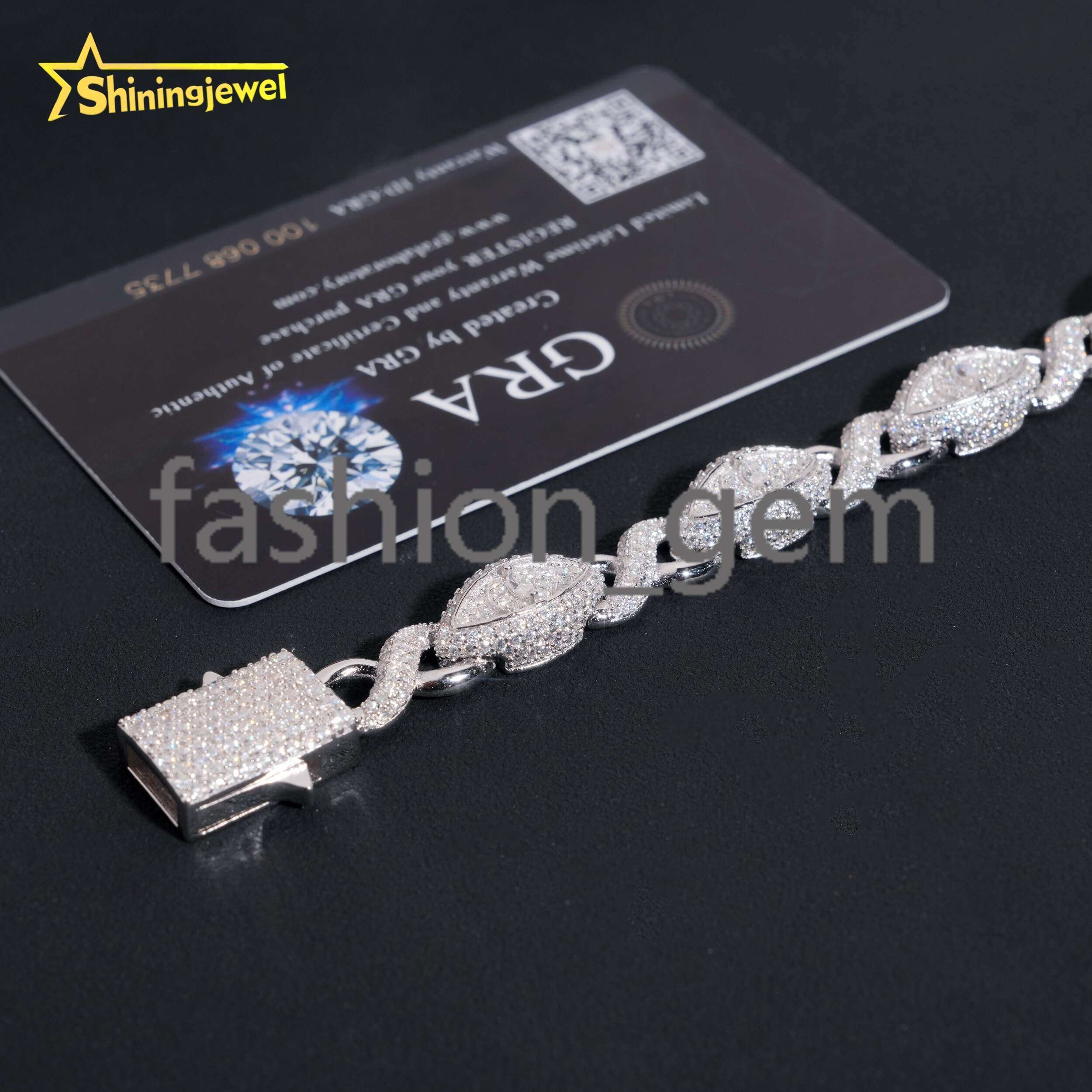 925 Silver Moissanite Cuff Bracelet for Unisex Fashion Diamond Cut Cuban Chain Iced Out Silver Hip Hop Jewelry
