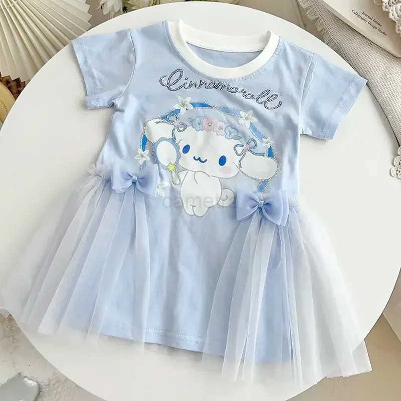 Sanrio Sanrio T-shirt dress summer cute cartoon hello kitty girl kuromi short sleeve hot diamond princess skirt childrenXJ250618