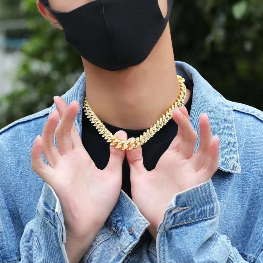 Mens 14K Gold Solid Iced out Cuban Link 12 mm Necklace Luxury Custom Jewelry with Moissanite round Brilliant Cut