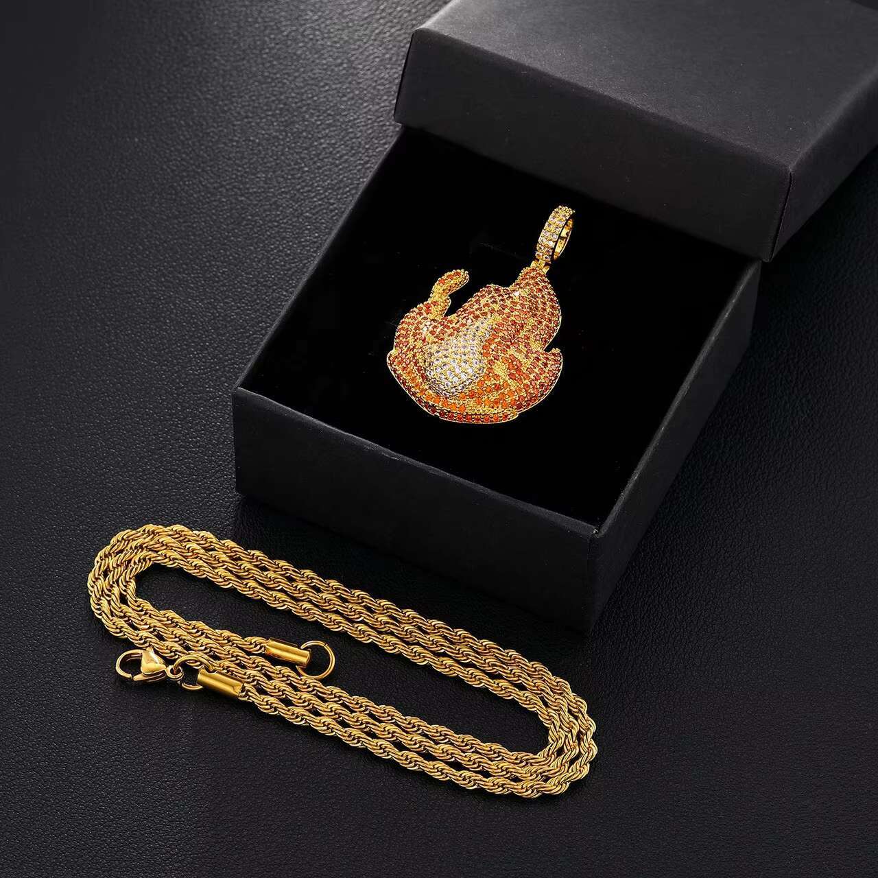 Trendy New Collection 18K 925 Silver Pendant Hotboy Flame Design Hip-Hop Gold Plated Moissanite Necklace