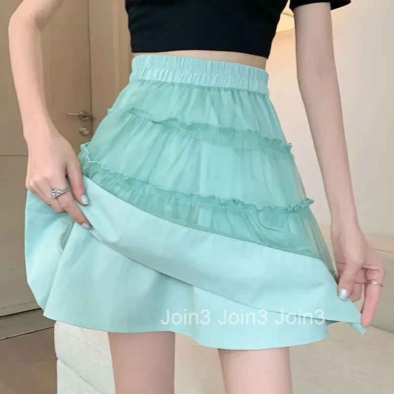 High Waist Tulle Patchwork Short Skirts for Women Mini Mesh Woman Skirt Y2k Vintage Harajuku Modest Clothing Trend 2025 Casual V