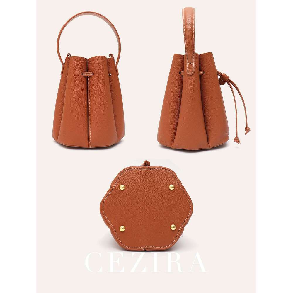 CR Women's Chic Design Top-Handle Bucket Bag PU Leather Patchwork Petals Shaped Drawstring Closure Shoulder Cross Body Handbag