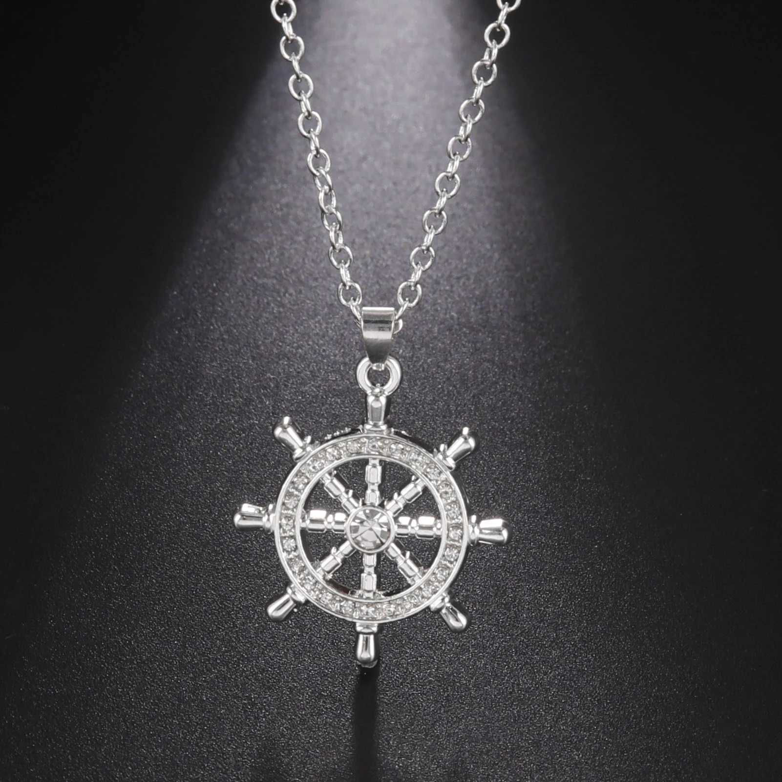 Jeshayuan Alloy Rhinestone Buddhist Dharma Wheel Pendant Necklace For Women Amulet Neck Chain Jewelry W250618