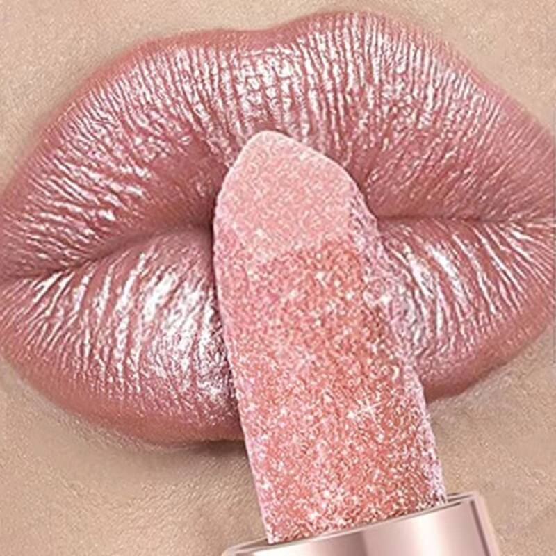 12 Colors Diamond Pearlescent Glitter Shiny Metallic Lipstick Long Lasting Lip Tint Non-stick Cup Red Sexy Lips Makeup happy