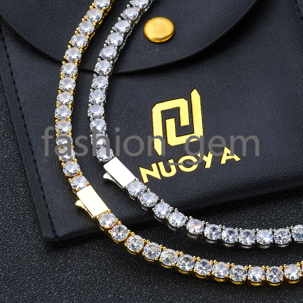 Moissanite Tennis Chain Necklace 925 Silver Iced Out Round Cut Pass Diamond Tester Tennis Chain Womens Fine Jewelry Gift