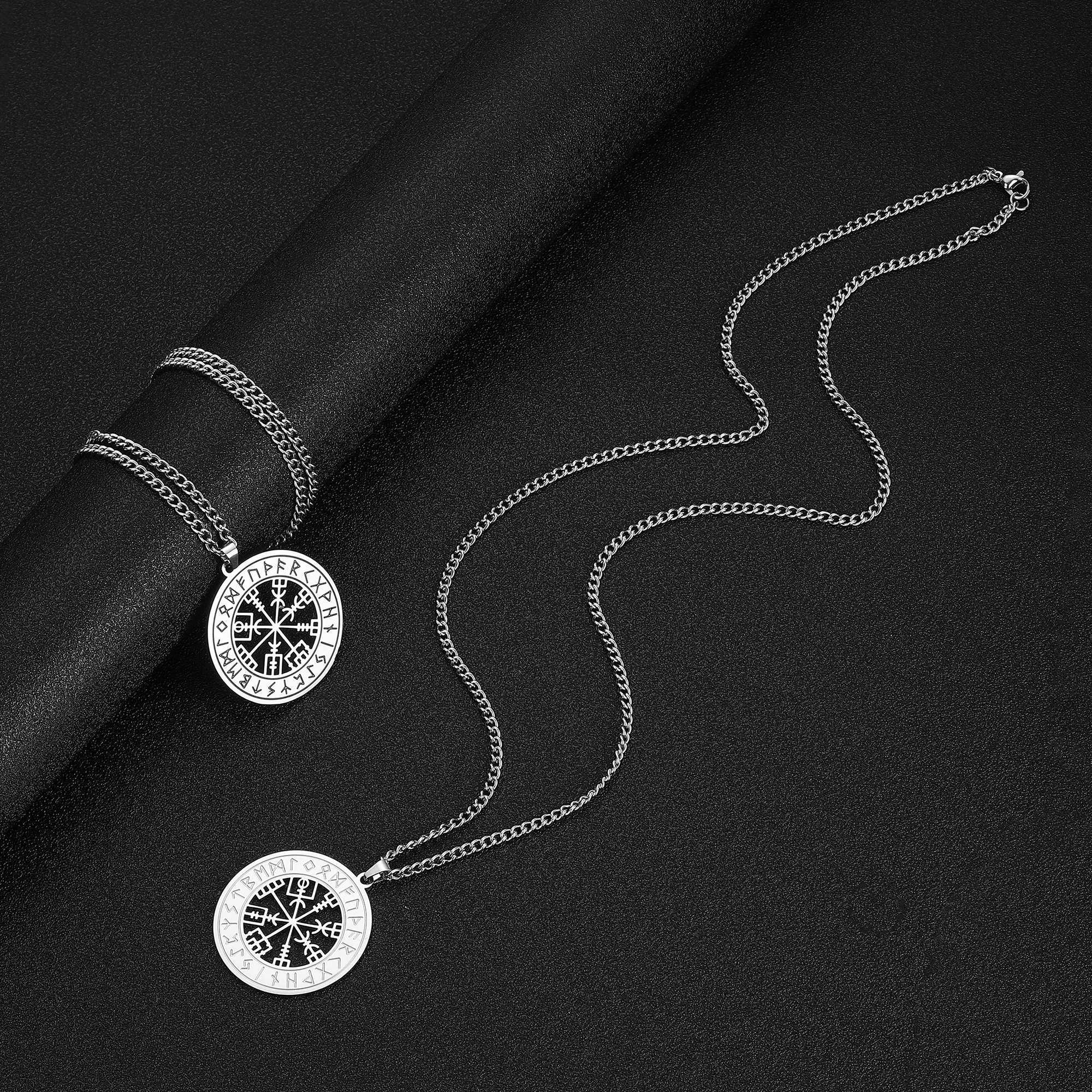 LIKGREAT Norse Viking Odins Runes Male Necklace Vegvisir Symbol Compass Pendant Vintage Stainless Steel Supernatural Jewelry W250618