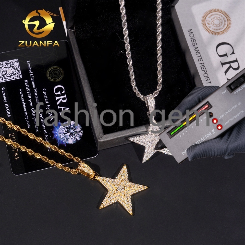 Fine Jewelry Double Pentagram Design Custom Iced Out Hip Hop Moissanite Pendant 925 Silver VVS Moissanite Diamond Charm Pendant