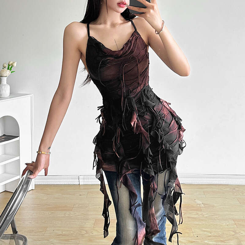 Summer New Women's Solid Color Slim Fit High Waist Fashion Spaghetti Strap Sexy Backless Dress B5