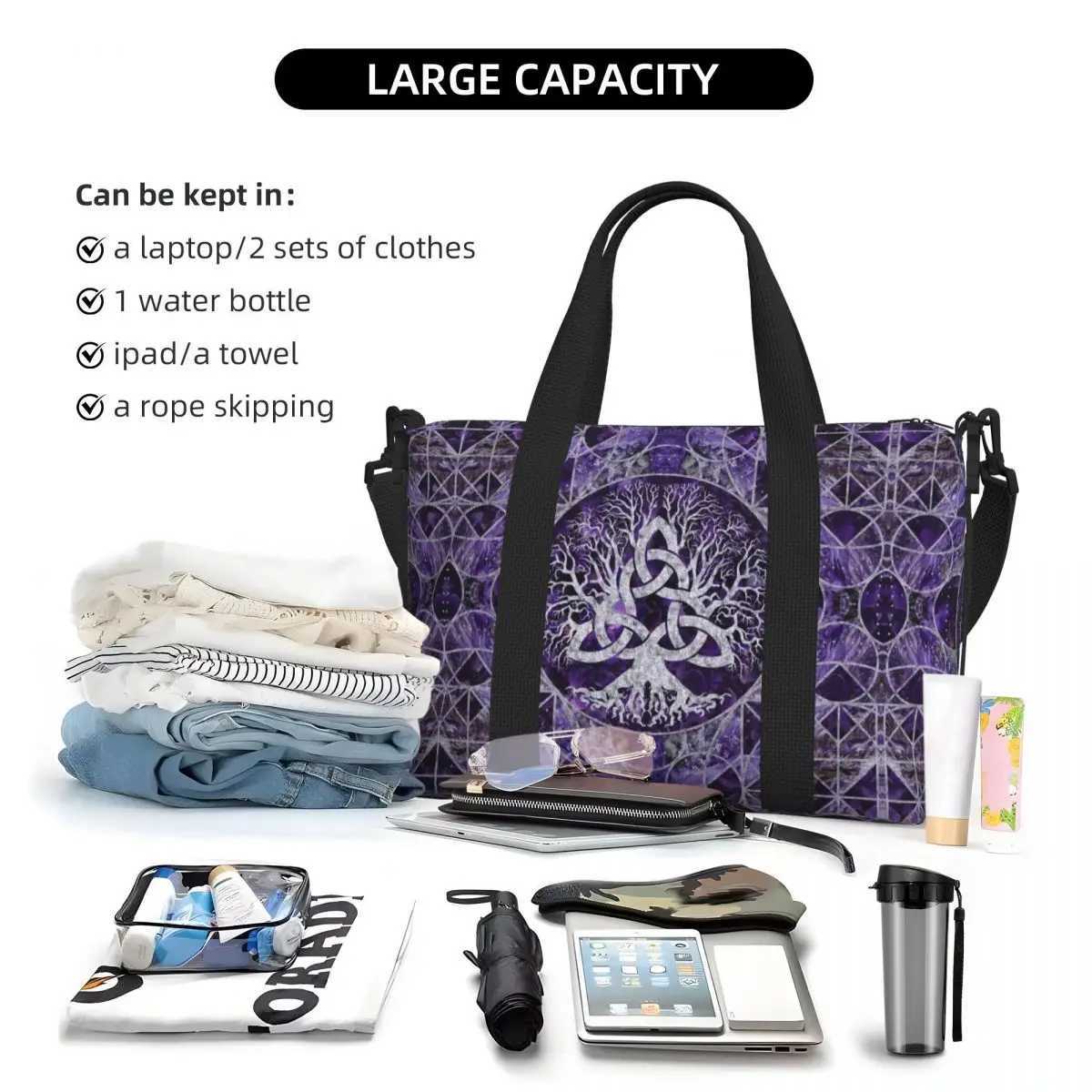 Custom Tree Of Life With Triquetra Groceries Shopping Tote Bag Women Big Capacity Viking Norse Yggdrasil Beach Gym Travel Bags W250618