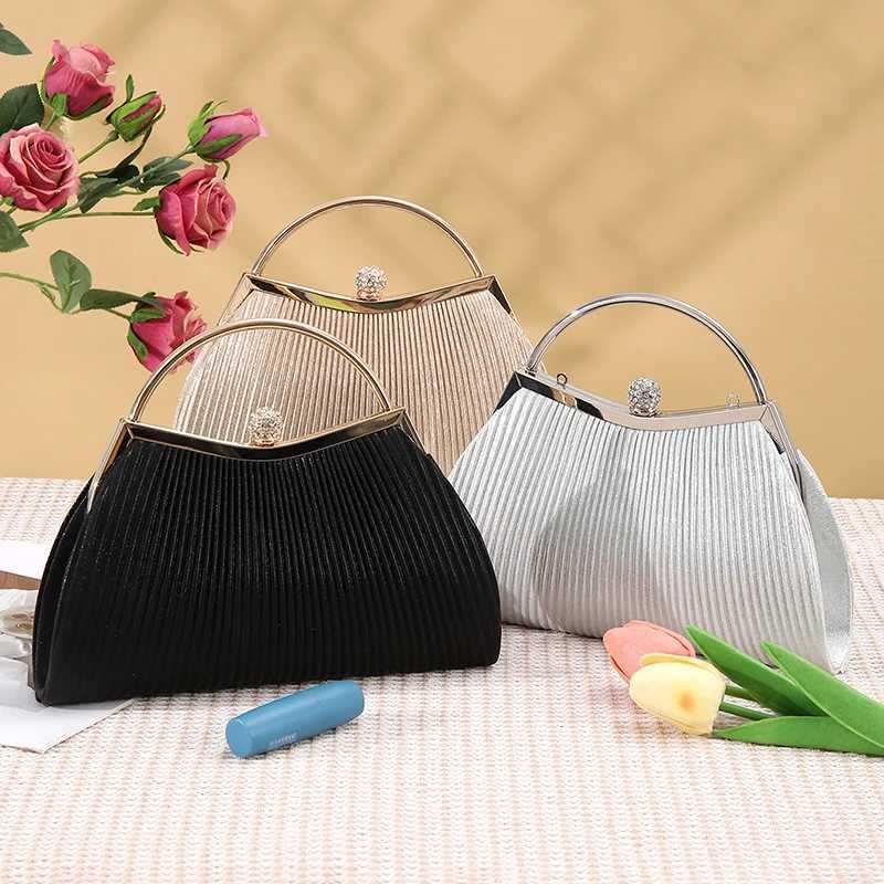 Pleated Glitter Evening Clutch Bag Purse for Women Wedding Party Dinner Diamond Accents Top Handle Bag Wedding Bride Gift Z250618
