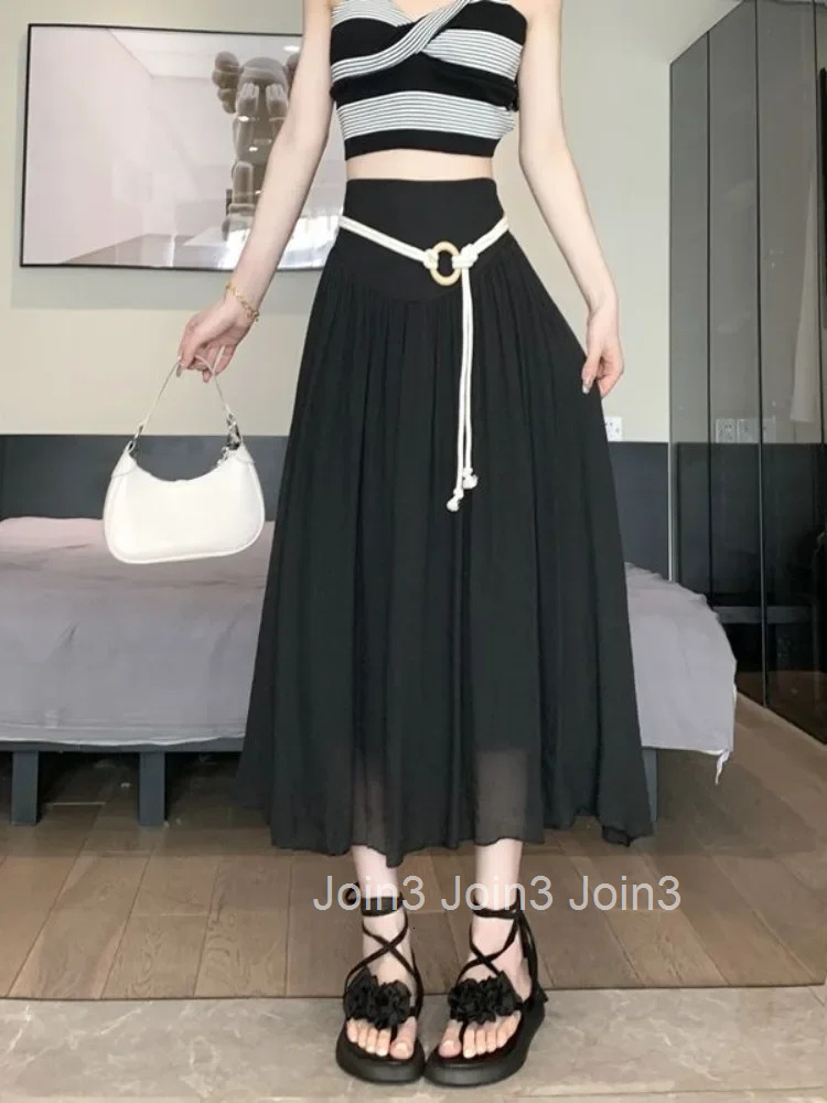 Pleated Skirts for Women with Strings Pleat Woman Skirt Summer 2025 Luxury Elegant Stylish A Line V Vintage Clothing Sales Y2k