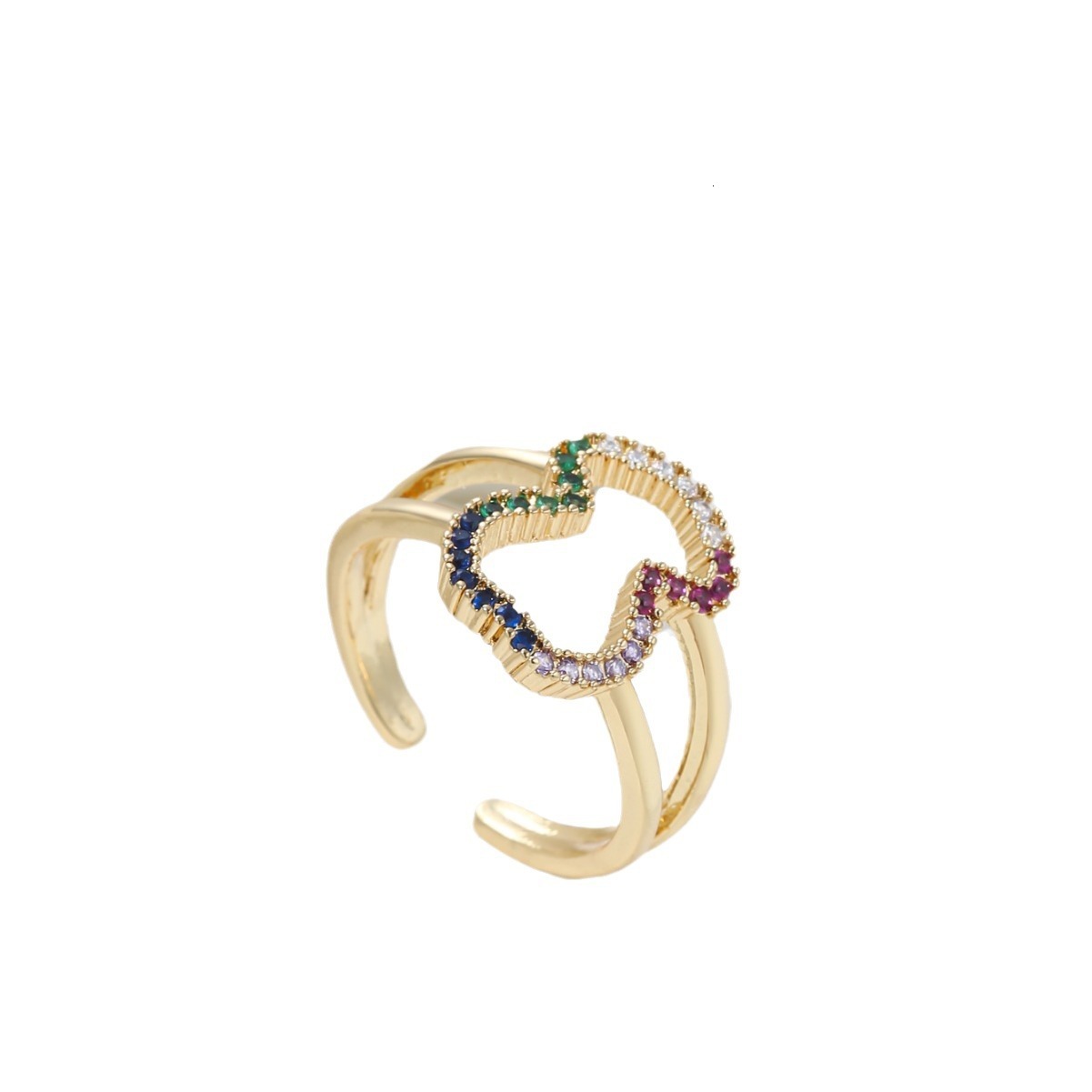 Hollow Out for Women Inlaid with Zircon and Colorful Diamonds Pastoral Style Internet Celebrity Light Luxury Fashion Ring Jewelry