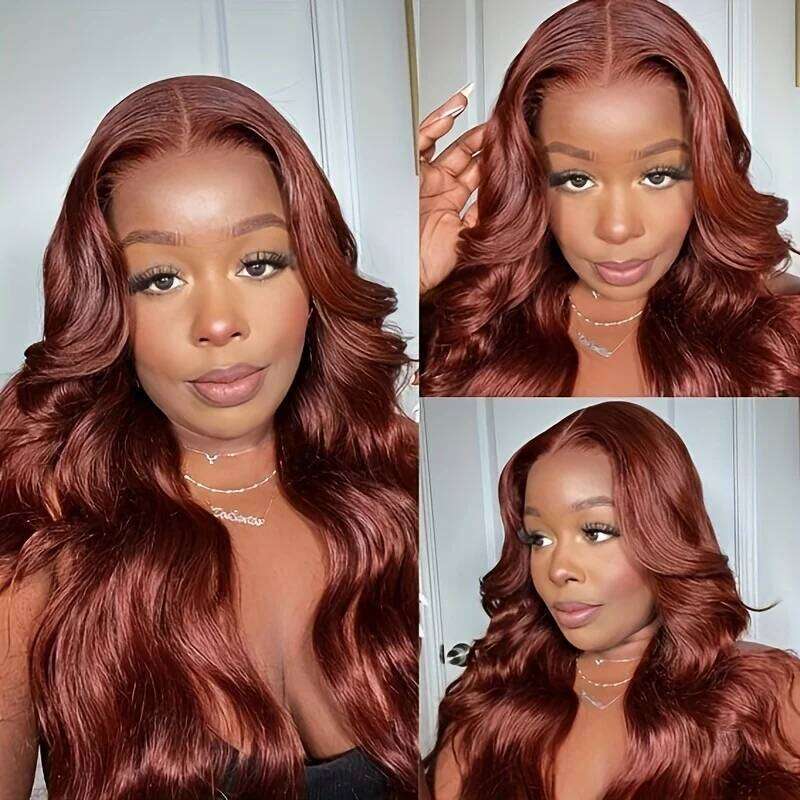 200 Density Body Wave 5x5 Red Brown Frontal Brazilian Remy HD Transparent Lace For Women 100% Human Hair Closure Wigs