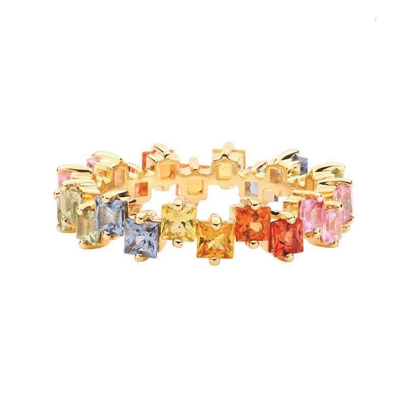 Candy Silver for Women Rainbow Series Gold Plated Inlaid Colorful Crystal Ins High-end Ring