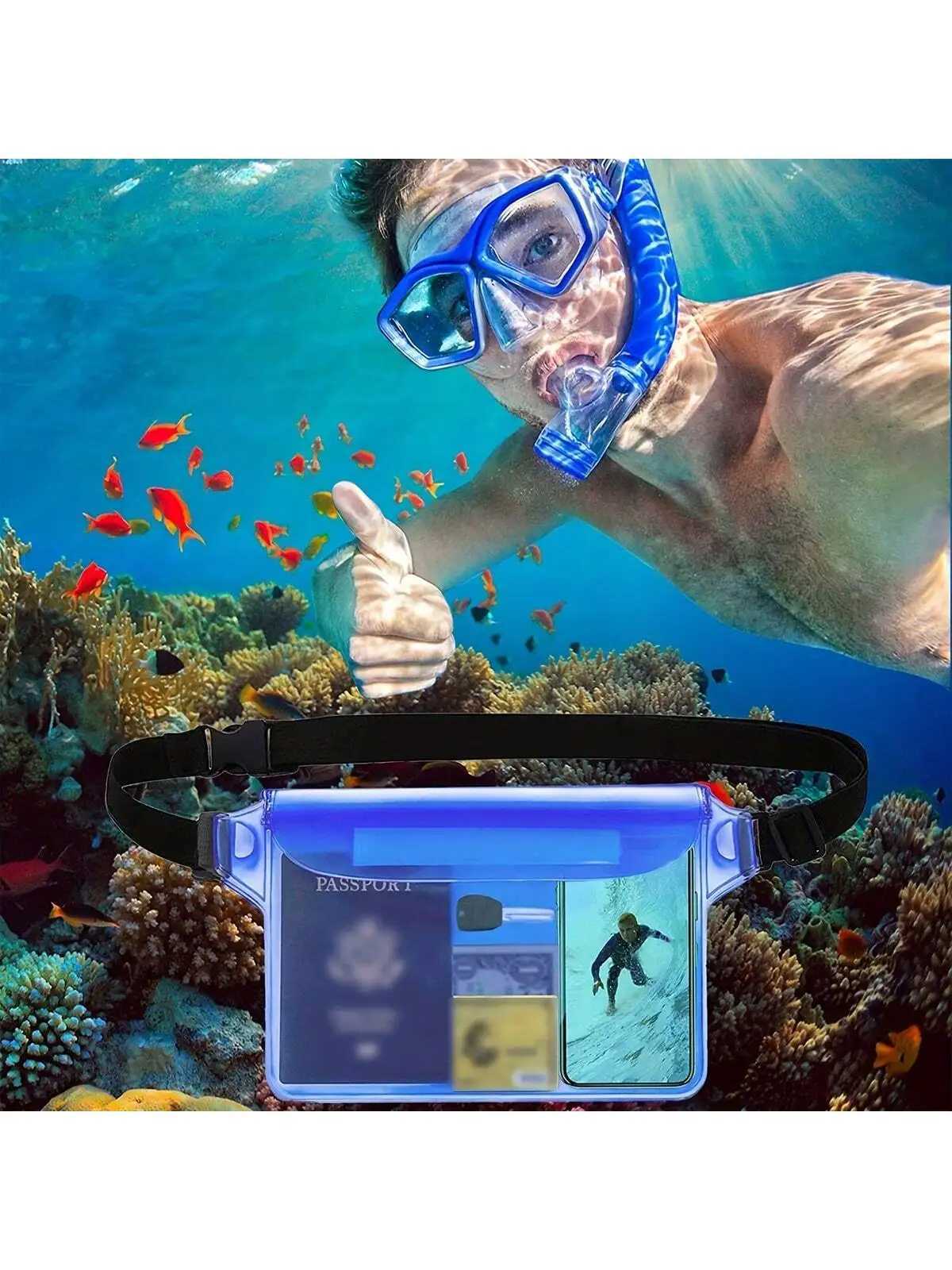 2pcs Summer Outdoor Sports Waterproof Pouch PVC Waterproof Waist Bag Beach Bag Beach Waterproof Mobile Phone Bag Three Layers S B250618