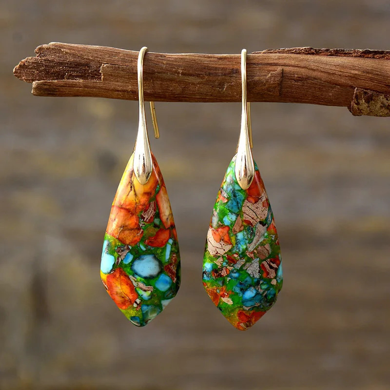 Bohemian Emperor Stone Geometric Pendant Earring Natural Stone Jewelry Earrings for Women Boho Original earring 250617