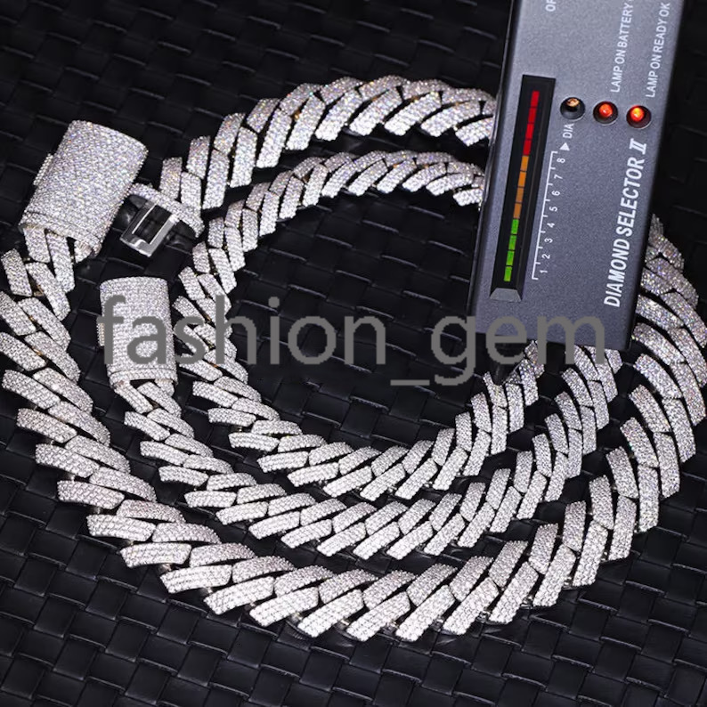 Hiphop Cuban Necklace 925 Sterling Silver 20mm 3 Rows Iced Out VVS Moissanite Cuban Link Chain
