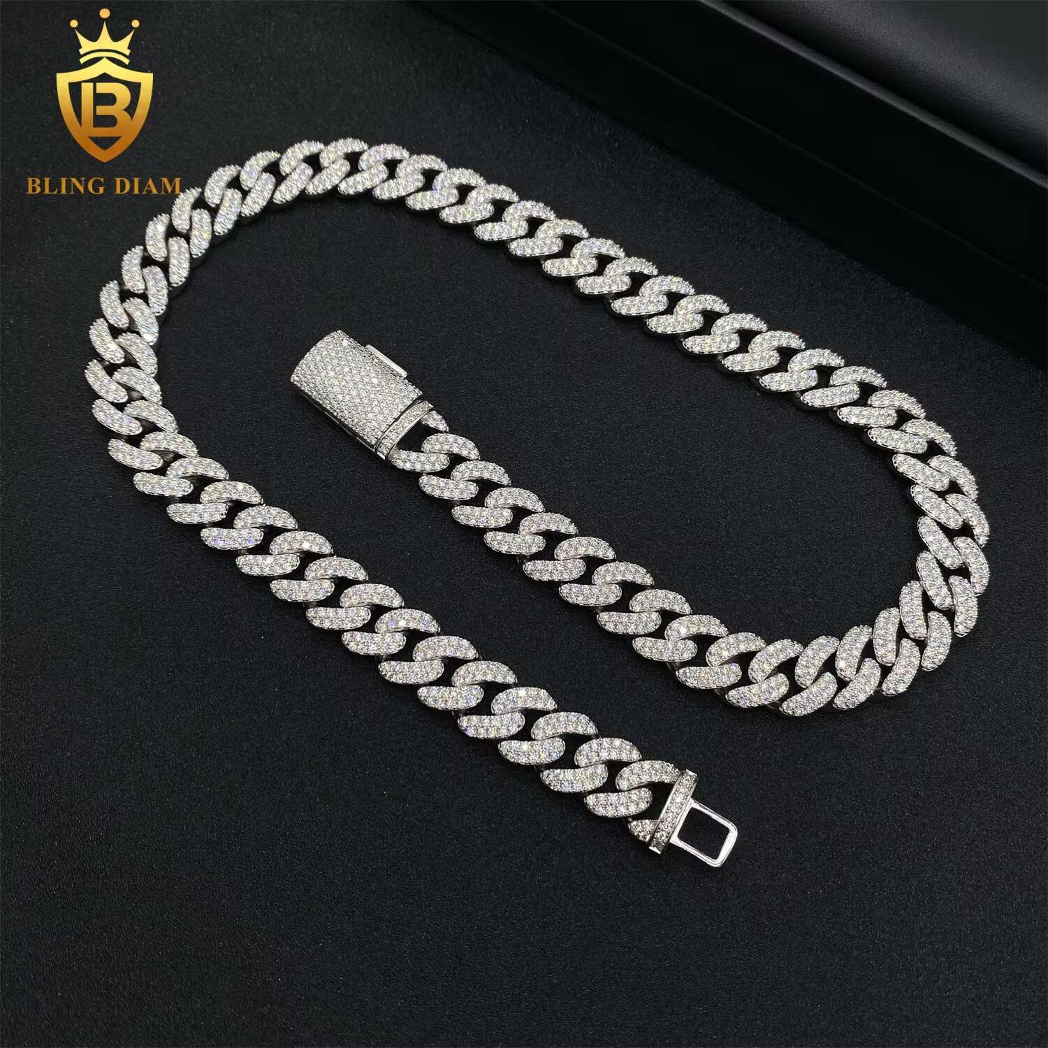 Moissanite Miami 12mm Hip Hop Iced Out Fine Jewelry Moissanite Diamond Cuban Link Chain 925 Sterling Silver Men Necklace