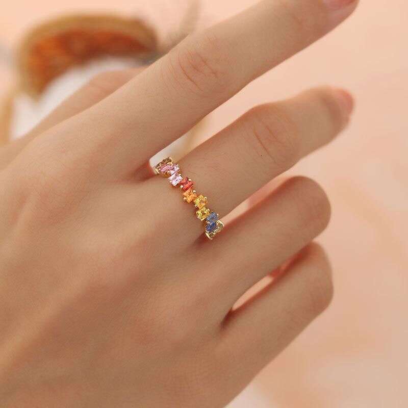 Candy Silver for Women Rainbow Series Gold Plated Inlaid Colorful Crystal Ins High-end Ring