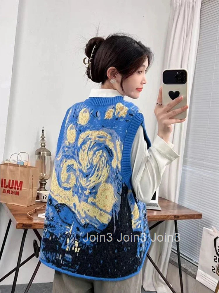 Waistcoat Blue Pullover Knit Vests for Women Round O Neck Formal Y2k Fashion Clothing 2025 Warm Crochet Clothes Lady Sweaters