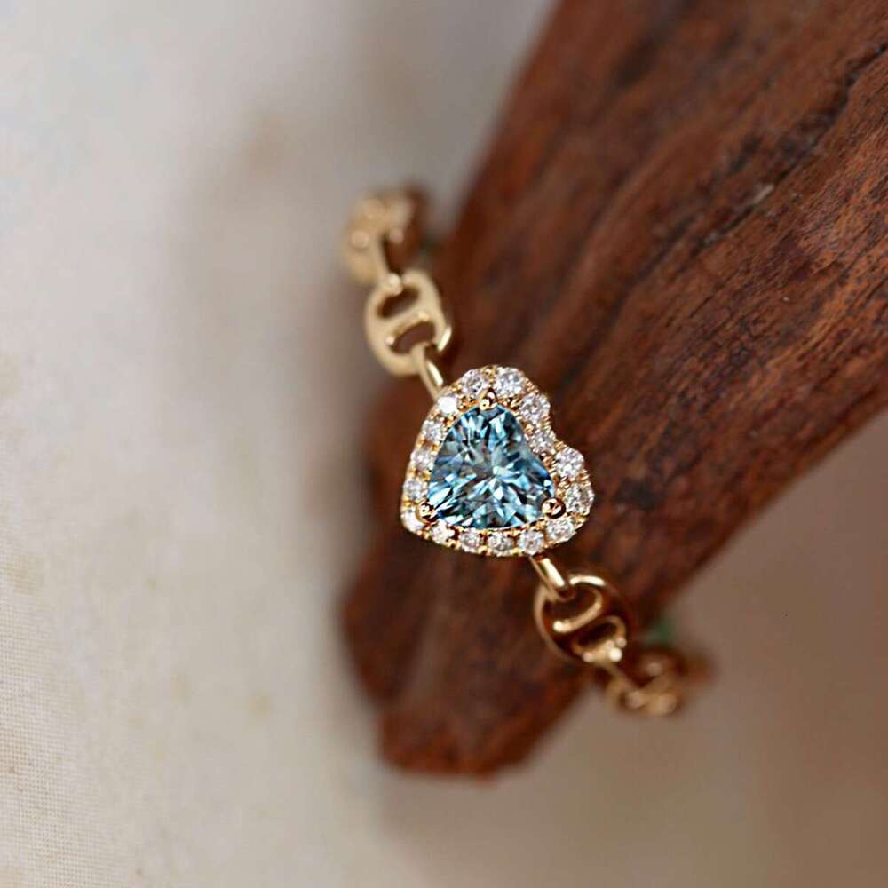 Heart-Shaped High Imitation Aquamarine Pig Nose Personality Exquisite Fashionable Temperament Versatile Light Luxury Ring