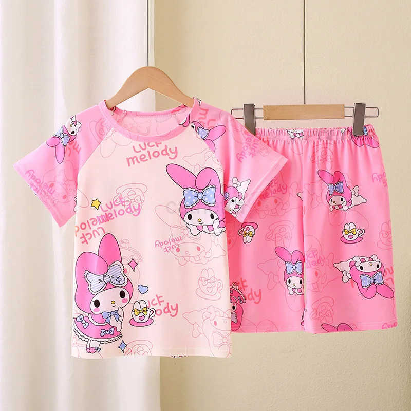 Sanrio Summer Childrens Pajamas Short Sleeve Girls Cartoon Big Boys Home Furnishing Set XJ250618XJ250618