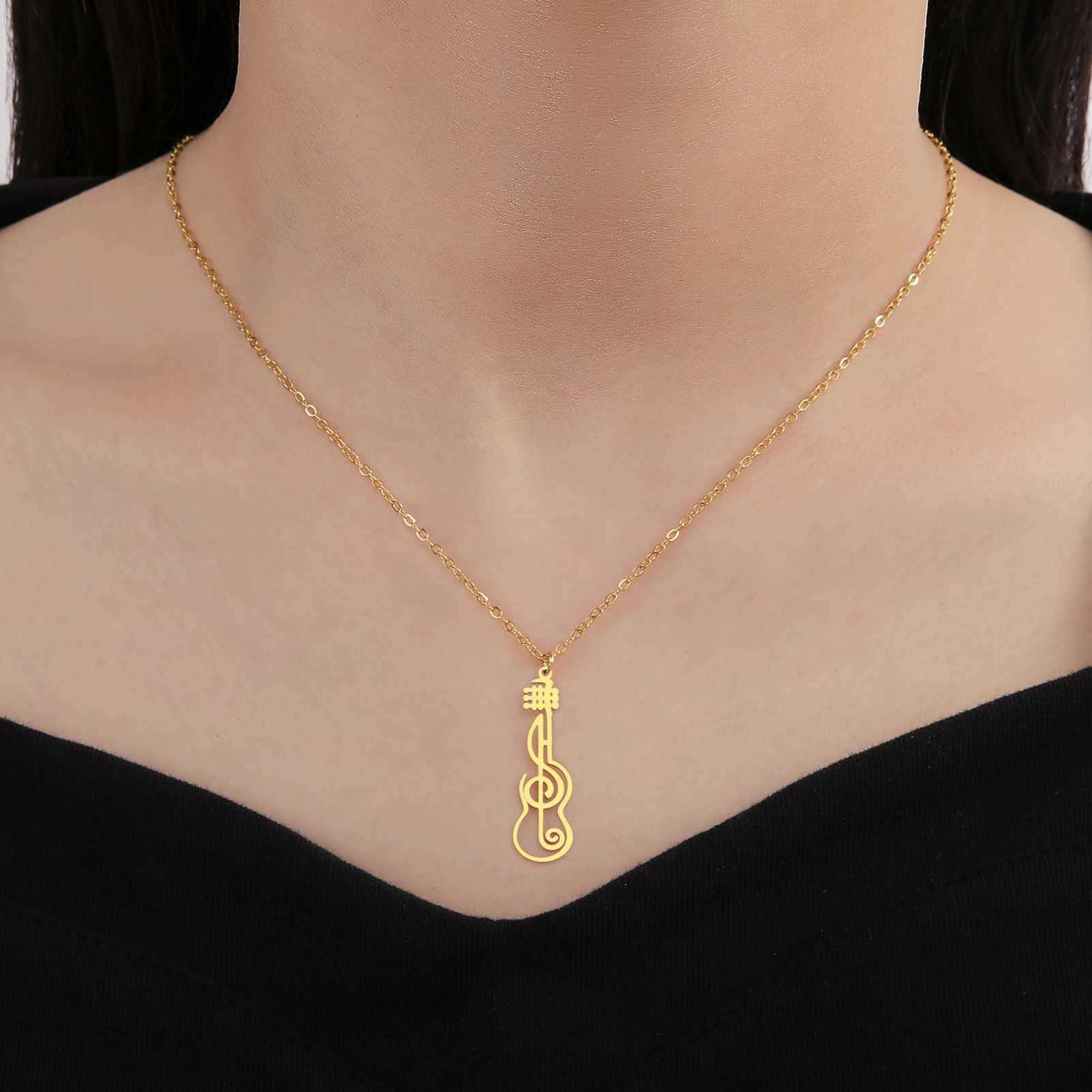 Unift Music Note Treble Clef Guitar Necklaces for Women Stainless Steel Pendant Trendy Music Jewelry Musician Violin Neck Chain W250618
